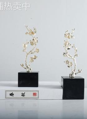 现代新中式铁艺金属大理石会所售楼处玄关别墅桌面景观摆件轻奢