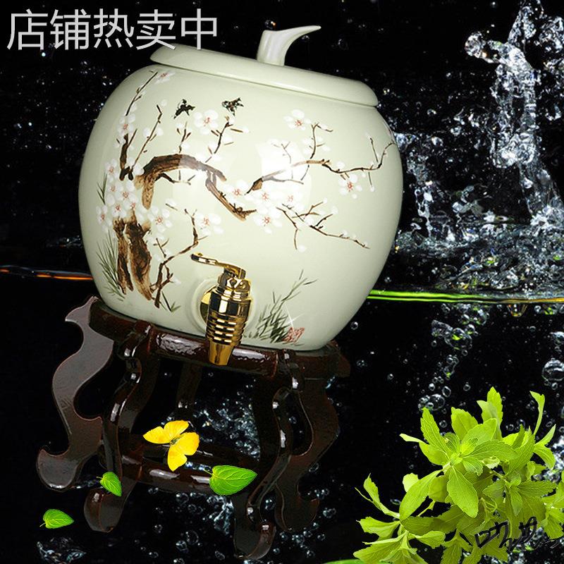储水罐带龙头带龙头底座手绘蓄水桶水缸凉开水斤家用12办公室6