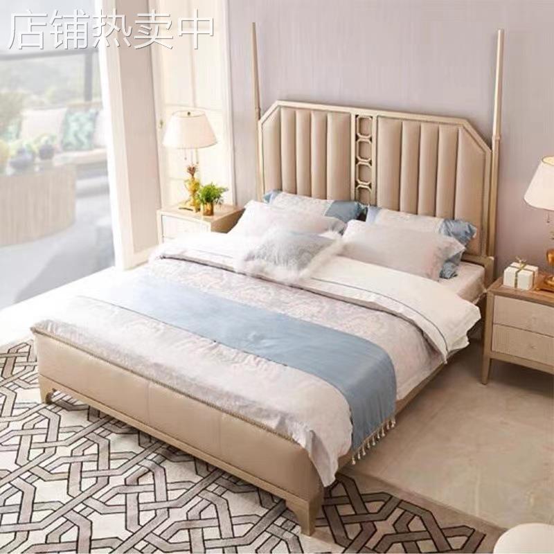 美式轻奢实木床北欧主卧创意婚床布艺床现代简约高柱1.8米双人床