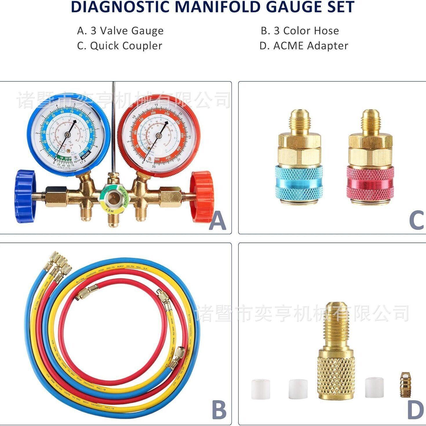 制冷剂检测表双表阀加液表压力表合金维护工具家用r22r134A,R410