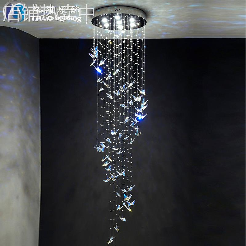 2025现代轻奢别墅中空楼梯吊灯客厅水晶灯蝴蝶loft公寓长吊灯
