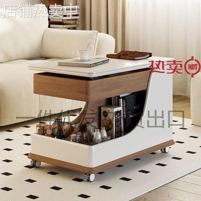 推车茶几客厅家用小户型岩板小桌子奶油风升降茶桌沙发可移动边几