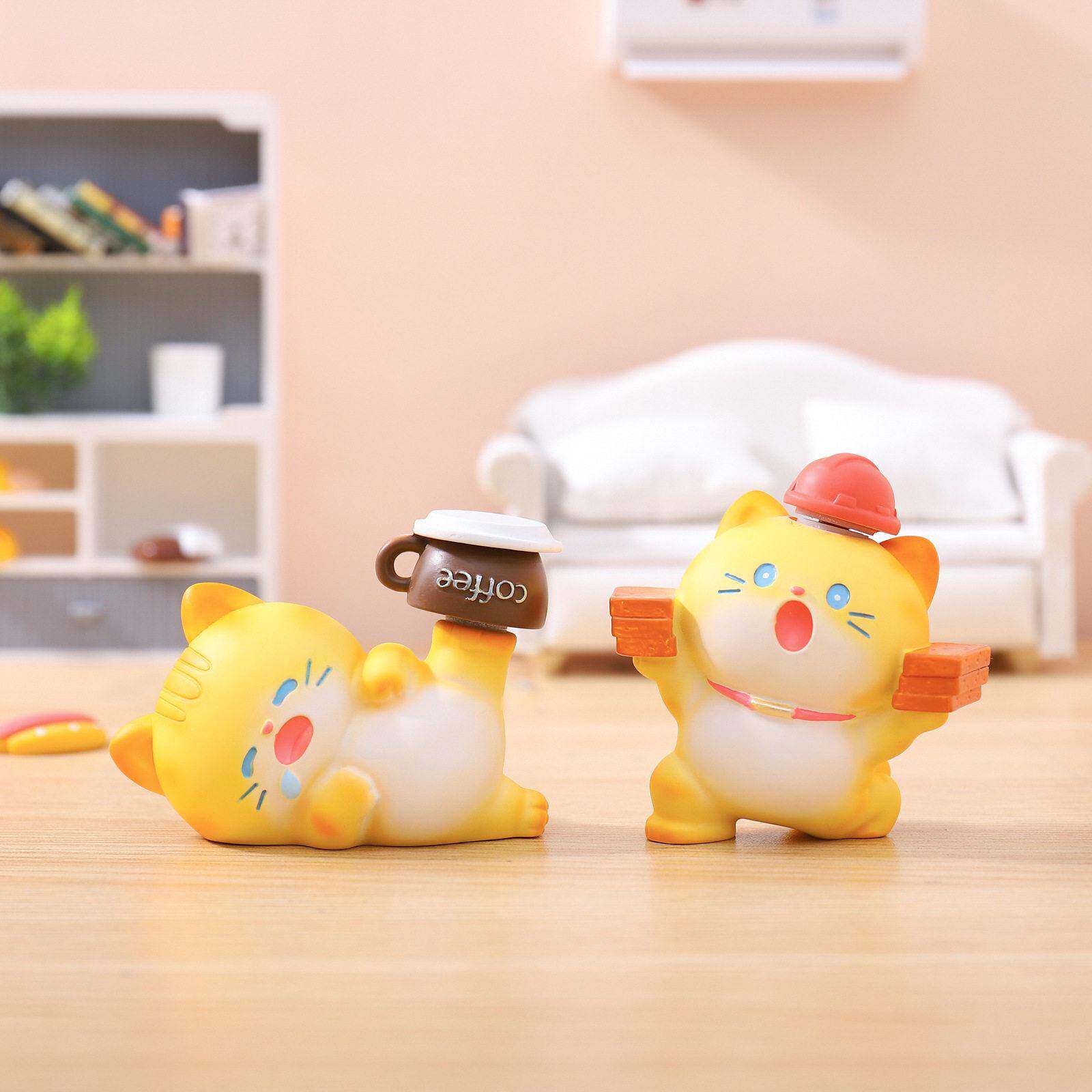 创意卡通猫猫萌宠手橘猫打工记盲盒潮玩桌面小摆件公室装饰品