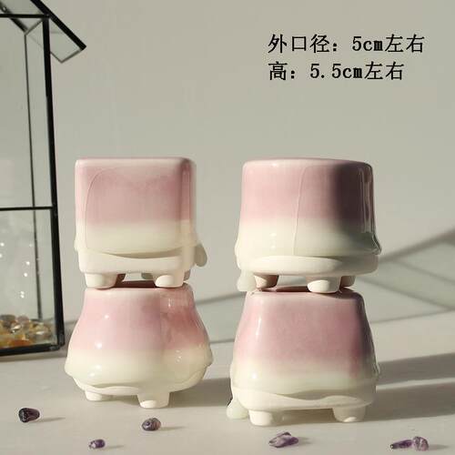 简约糖果色多肉花盆冰裂流釉创意个性小花盆清新可爱花盆彩虹盆器