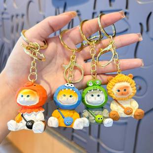 2024新款可爱树脂小动物小熊猫包包挂件情侣汽车钥匙链木雕风礼品