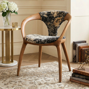 芬尼特新款设计泡茶主人椅靠背椅中古实木高端单人扶手椅高级餐椅