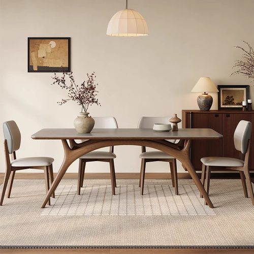 芬尼特北欧中古风实木岩板餐桌