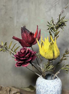 天然松果手工干花束客厅民宿茶社摆设诧寂风花艺插花套装油画果干