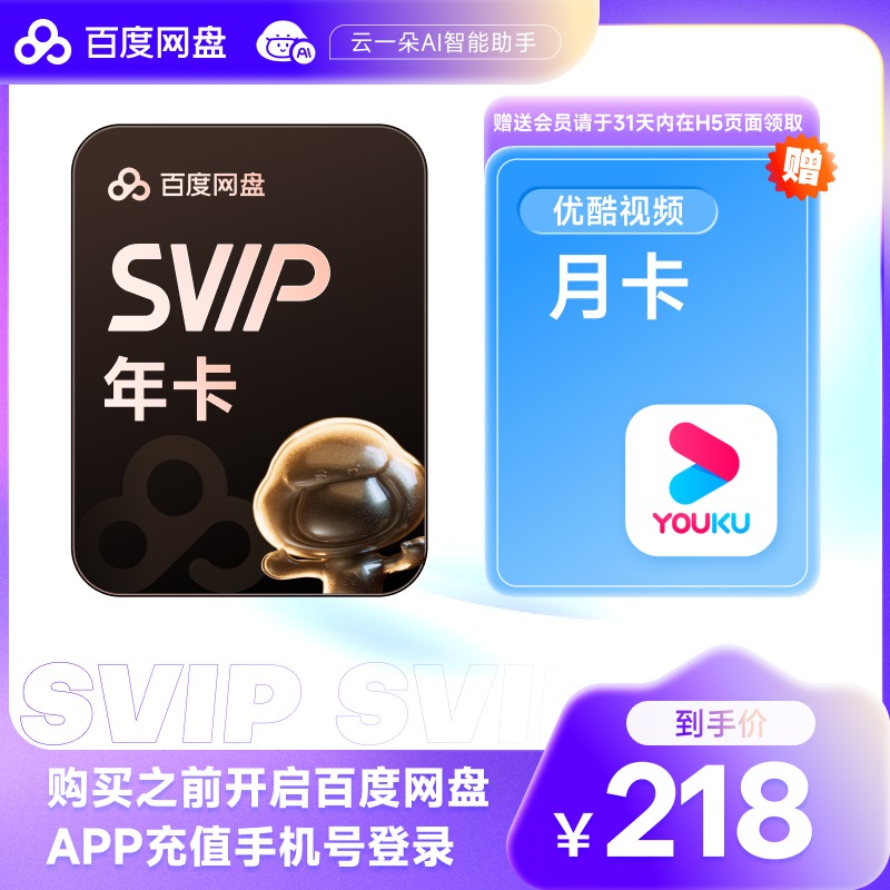 百度网盘超级会员SVIP年卡12个月云盘极速下载音视频倍速扫描文档