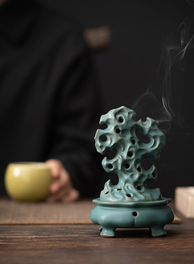 太湖石香炉 陶瓷工艺品熏香摆件倒流香薰炉创意家居香插香道代发