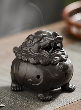 狻猊陶瓷盘香炉 工艺品熏香摆件倒流香薰炉创意家居香插香道茶宠