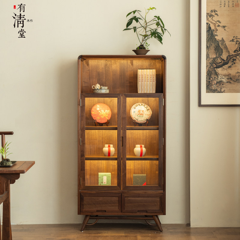 有清堂北美黑胡桃木茶柜书柜实木展示柜餐柜置物柜储物柜宋式美学
