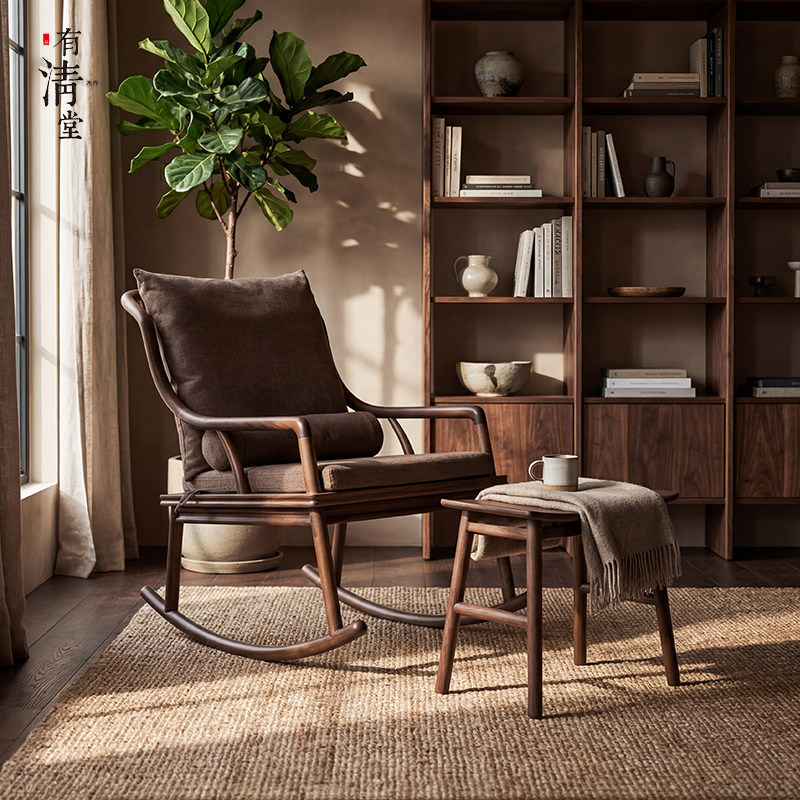 有清堂新中式北美黑胡桃实木摇摇椅阳台家用休闲懒人椅成人可睡觉,住宅家具,摇椅,淘宝优惠券,粉丝福利购,淘宝优惠卷