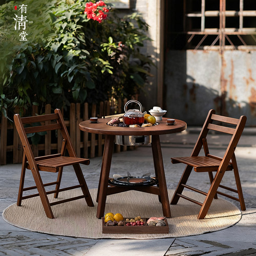 有清堂金丝非洲柚木实木围炉茶桌