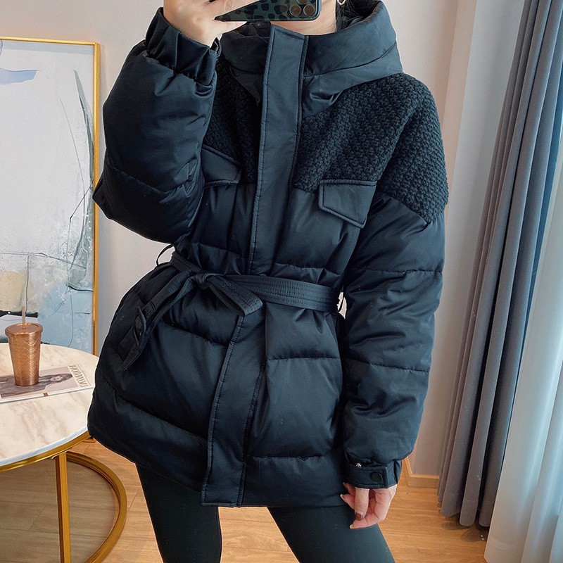 设计感加厚棉服女秋冬季中长款收腰连帽服外套2025新款欧货欧洲站