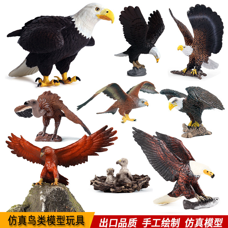 儿童仿真动物飞禽鸟类模型玩具实心老鹰秃鹫白头鹰鱼鹰假山摆件
