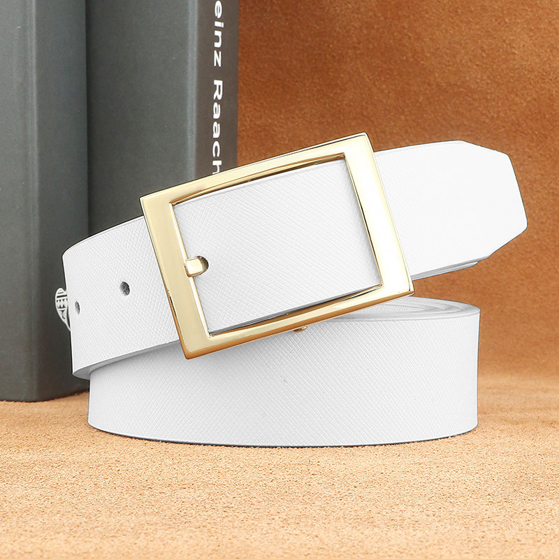 新款细皮带真皮针扣正品白色夏季腰带男女潮流百搭休闲日字扣裤带