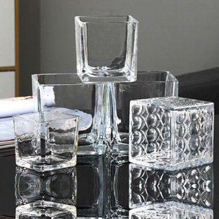 简约正方形水培玻璃器皿透明方缸绿萝睡莲铜钱草水培花盆玻璃花瓶