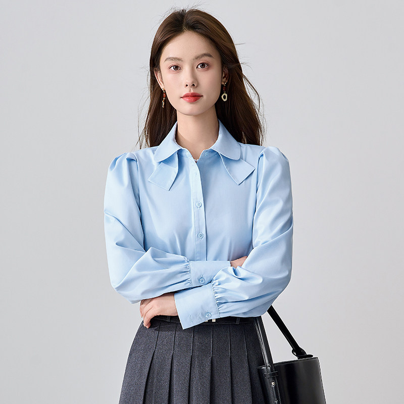 韩系时尚蓝色衬衫女裙套装