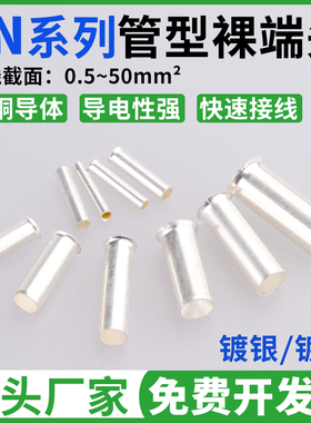 紫铜EN管型裸端头 EN0508/1508/2508冷压接线端子镀银铜管铜鼻子