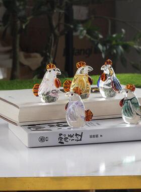 淄博琉璃手工摆件水晶动物鸡玻璃制品家居装饰工艺品跨境摆摊