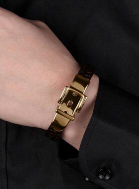 【厂家直批】欧美男士手链钛钢编织皮手镯皮带卡扣简约轻奢饰品