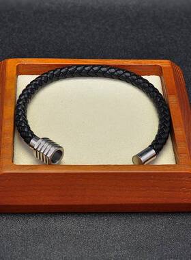 亚马逊爆款男女情侣款百搭编织高端皮手链不锈钢六角磁铁扣手饰