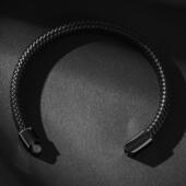 WISH亚马逊爆款 首饰钛钢编织皮手镯欧美时尚 简约男女手环黑色