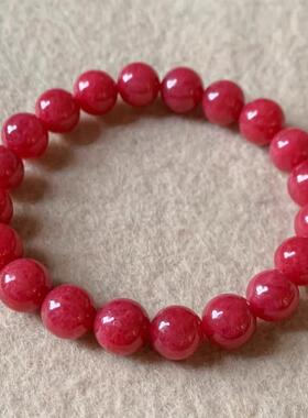天然老矿红蔷薇石手链蔷薇辉圆珠时尚手链桃花玉粉水晶单圈手链