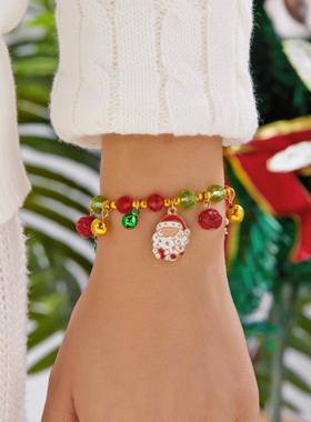 欧美跨境新款圣诞节水晶串珠手串女百搭镶钻圣诞老人雪花配件手链