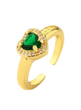 跨境货源外贸新品情人节礼物铜镀真金微镶锆石爱心开口戒指