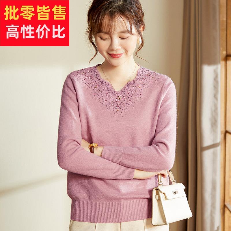 喜卉妈妈冬装洋气针织上衣中年女装秋冬打底衫时尚中老年气质毛衣