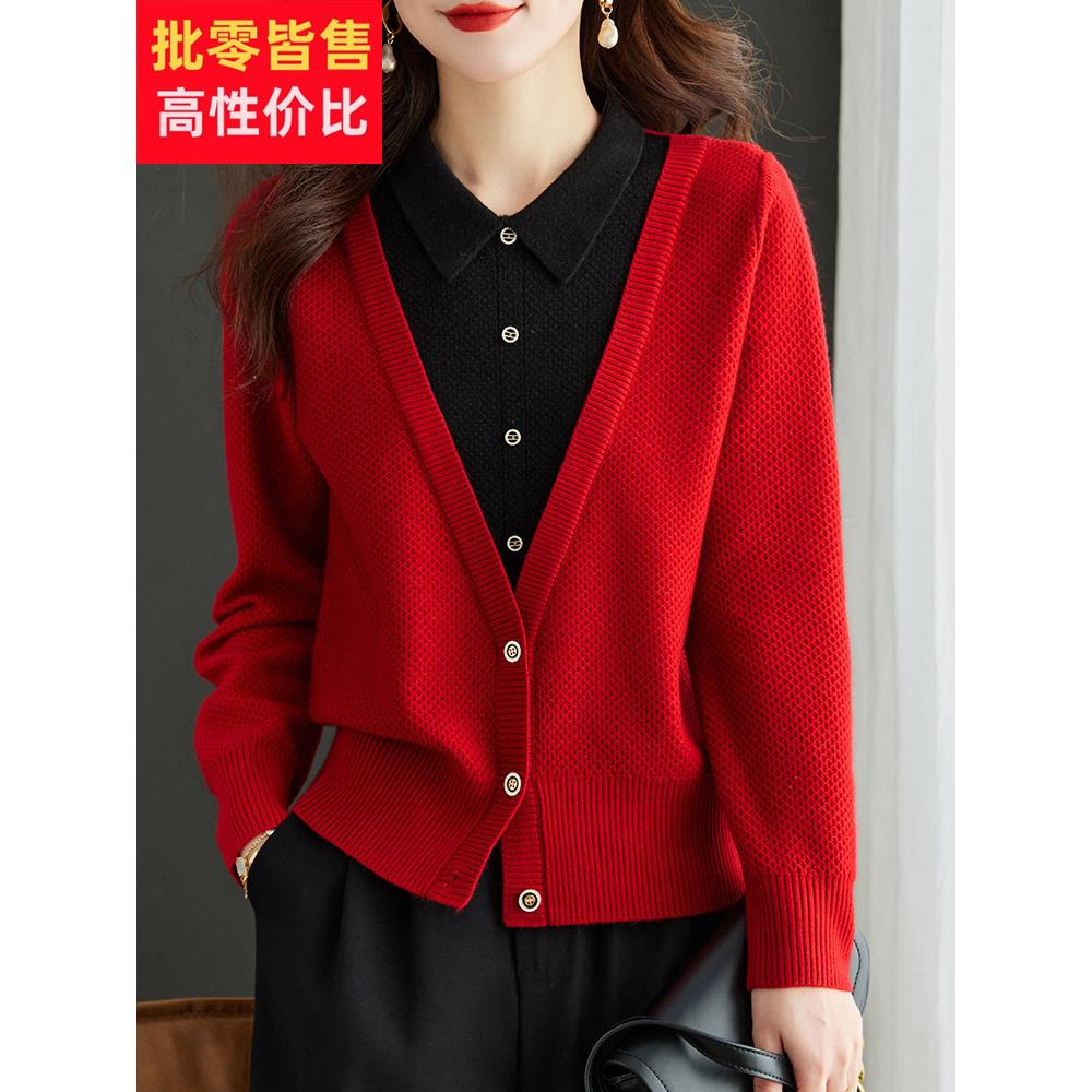 2025年春秋季女装假两件套头衫新款大码蛇年动物年服装秋冬底衫