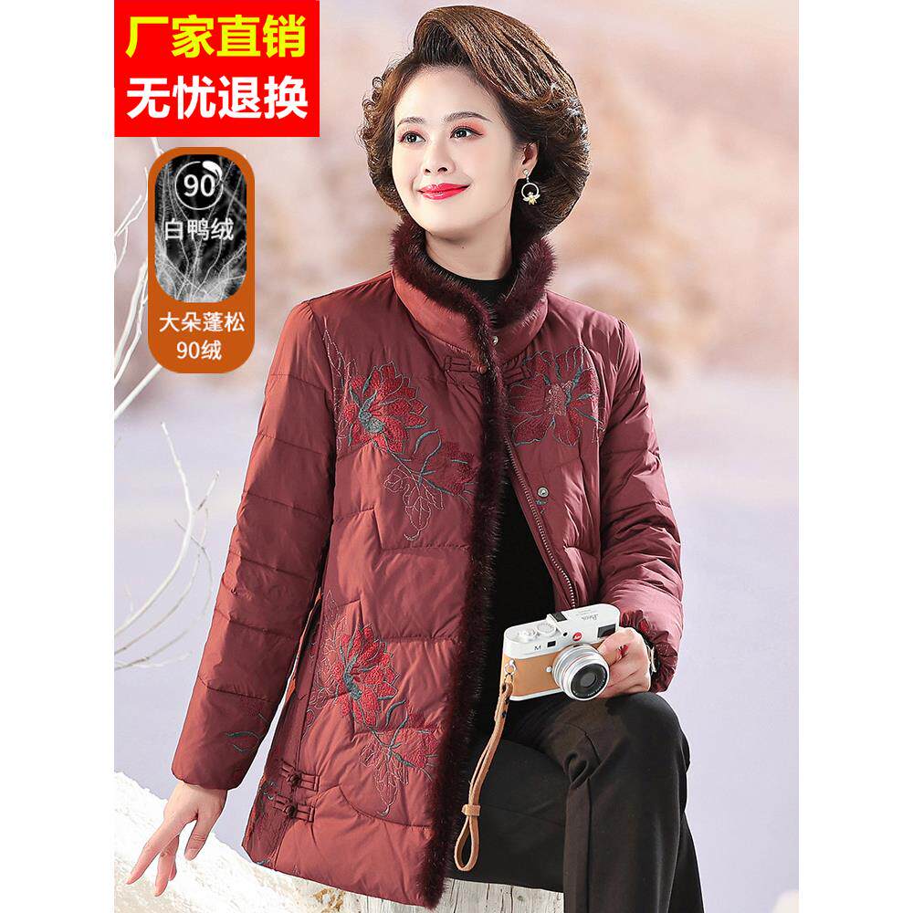采购产品中老年新年羽绒服，十二生肖女性冬季服装，时尚妈妈冬季