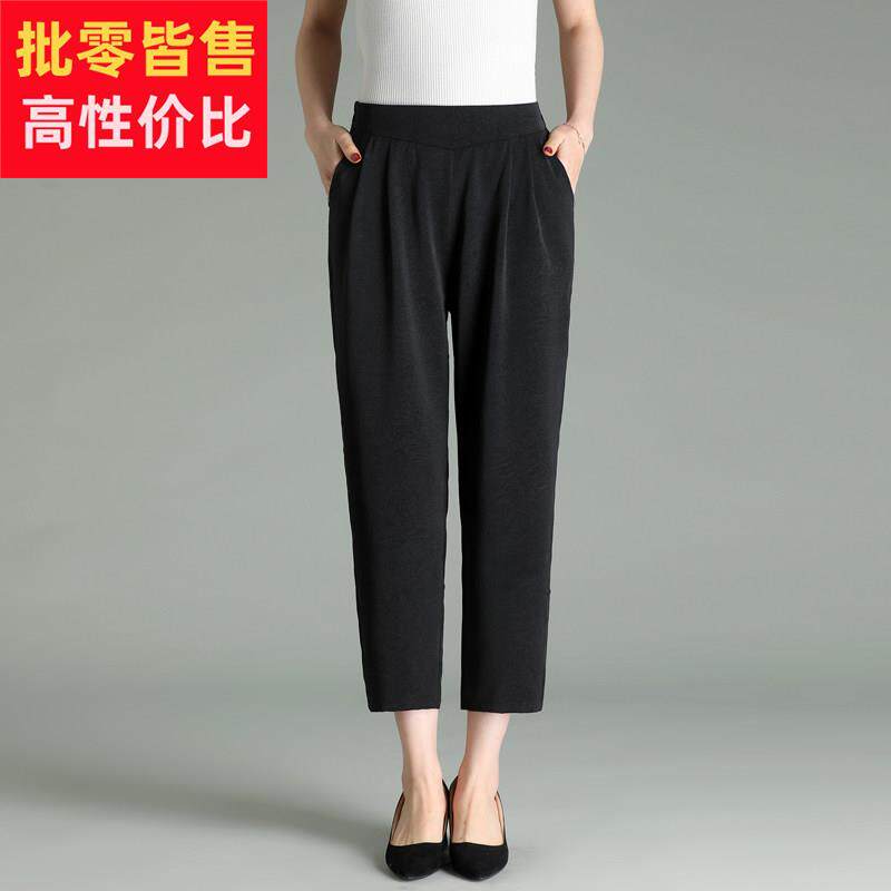 妈妈裤子夏季薄款中老年桑蚕丝女裤2025新款老人休闲九分裤松紧腰