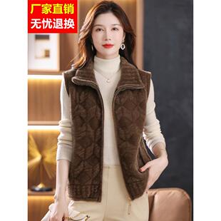 新款女春秋马甲女中年妈妈外搭穿水貂绒针织开衫背心马夹毛衣外套