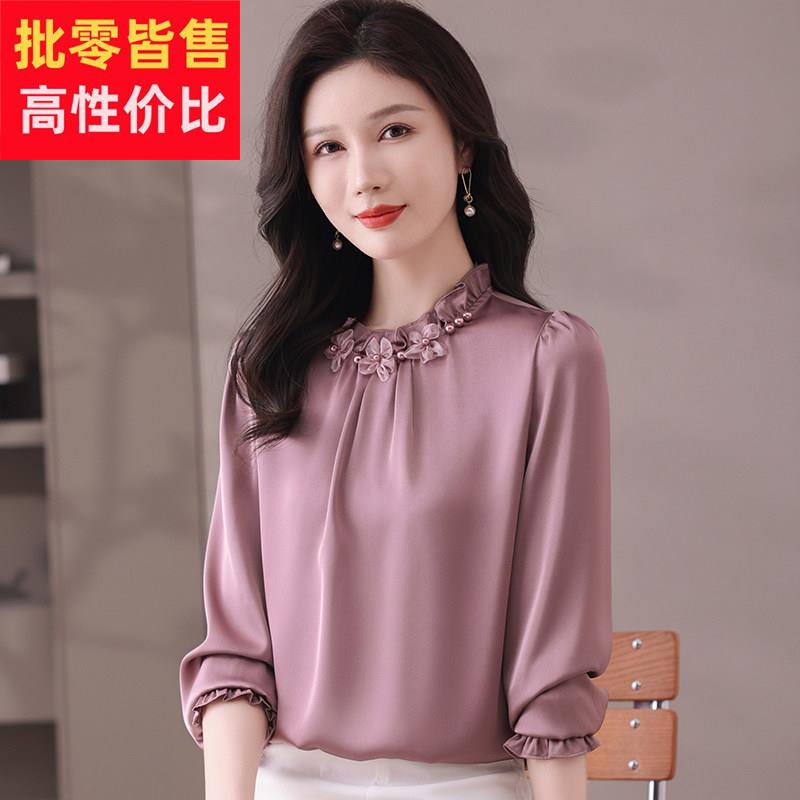 【桑蚕丝%】中年女士洋派套头短袖上衣妈妈夏T恤高端薄款透气