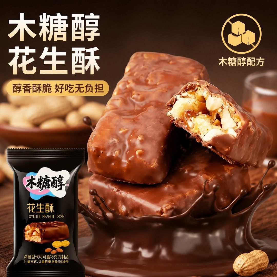 无加蔗糖木糖醇巧克力花生酥素食夹心休闲零食独立装喜糖解馋充饥