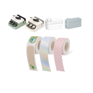 适用井井大小元气艺术家mini标签机不干胶热敏打印纸打价纸防水防油图案透明自粘16mm12*35/55间隙间隔平替