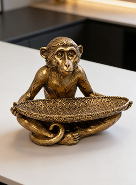 北欧中古创意金猴首饰盘摆件收纳果盘家居酒店餐桌收纳盘装饰摆件