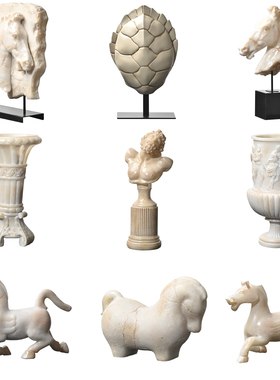 欧美法式古典马头雕塑树脂大口花瓶装饰品别墅样板间书柜玄关摆件