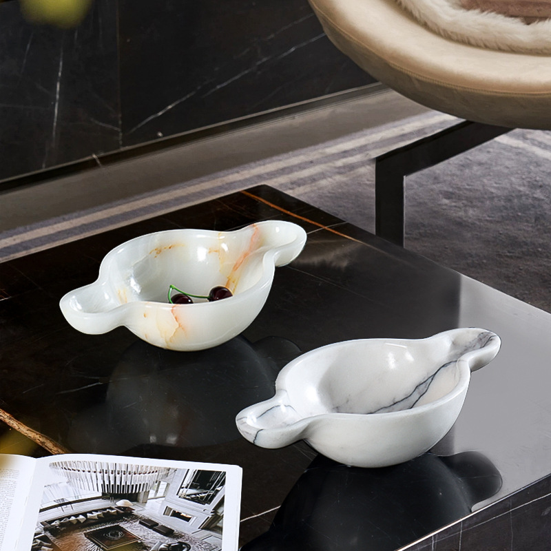 现代简约轻奢天然玉石果盘摆件客厅茶几玄关装饰品高级感家居饰品