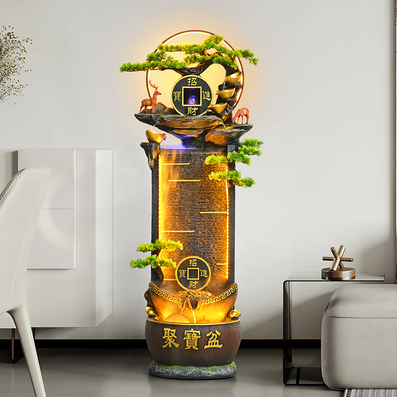 新中式高山流水摆件循环水客厅电视柜旁水幕墙喷泉景观装饰品礼物