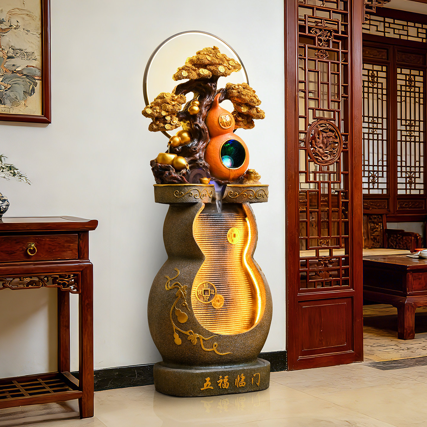 葫芦循环流水摆件客厅纳福招财风水轮落地景观造景乔迁开业送礼品