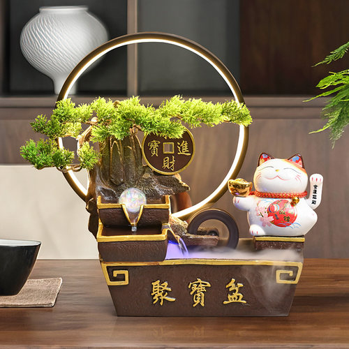 招财桌面流水摆件循环水茶台聚宝盆假山造景店铺前台风水轮水景