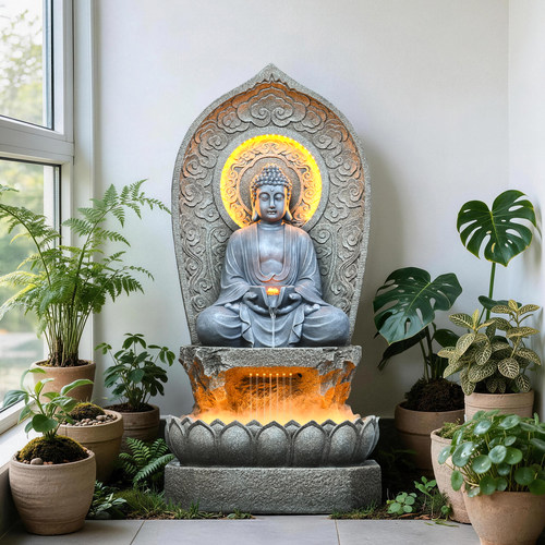 室内落地流水造景循环佛像复古阳台精致装饰品摆件高级感小众风水