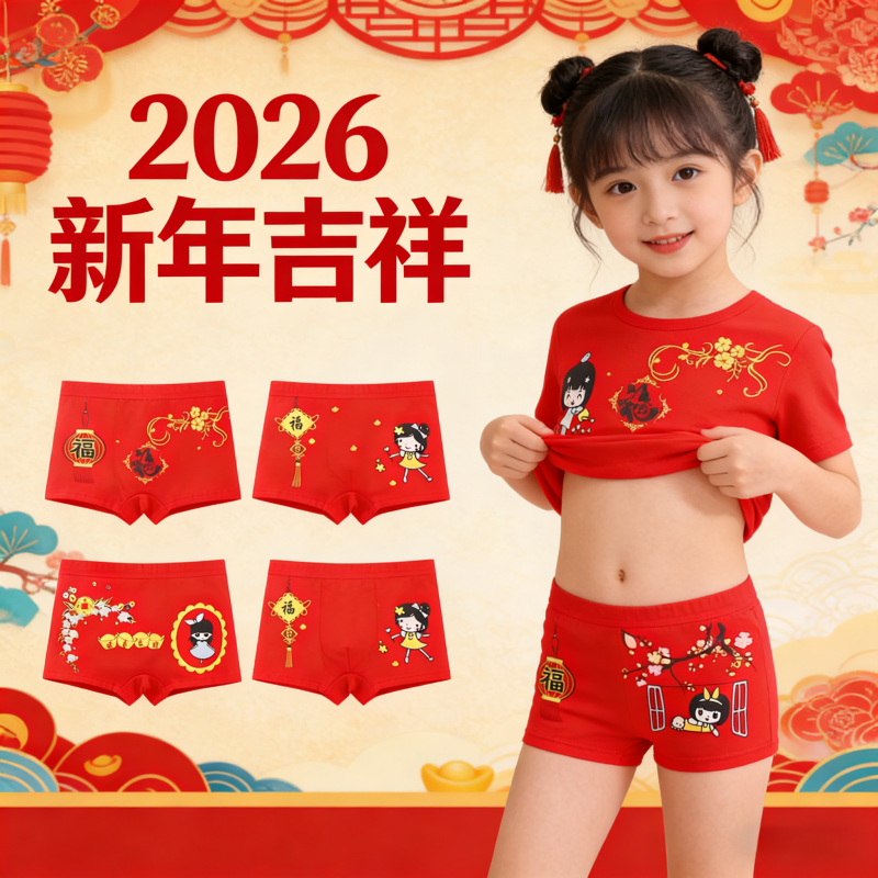 女童本命年内裤纯棉儿童红色四角短裤马年中大童女孩新年平角短裤,童装/婴儿装/亲子装,内裤,淘宝优惠券,粉丝福利购,淘宝优惠卷