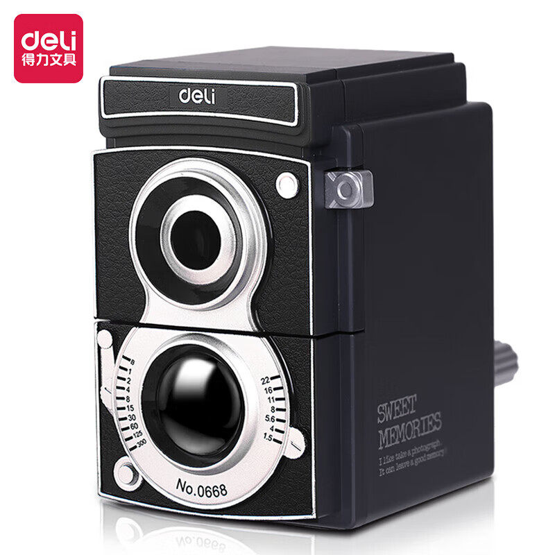 得力 0668复古相机造型转笔刀  可调粗细学生手摇铅笔 削笔刀黑色,文具电教/文化用品/商务用品,削笔刀,淘宝优惠券,粉丝福利购,淘宝优惠卷