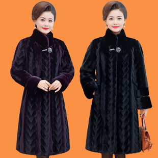 水貂绒貂毛皮草外套女 中年妈妈外穿加厚中长款 貂皮大衣女冬季 新款