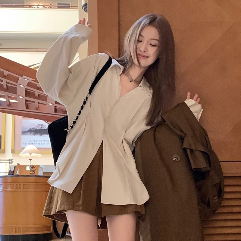 thumbnail for Dark striped waist shirt women's new early spring summer sun protection top layered underneath base shirt jacket autumn winter